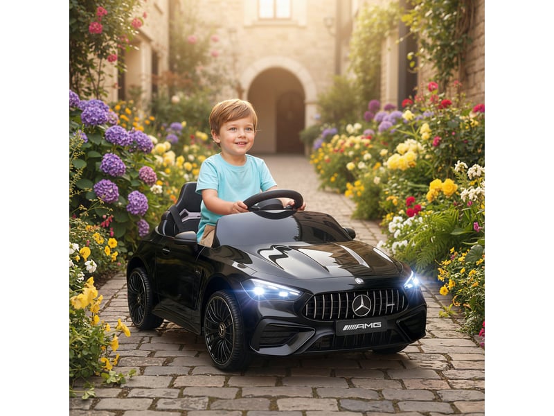 Voiture électrique pour enfants, design mercedes, moteur 12 v, télécommande, lumières led, musique, pour les enfants de 3 à 6 ans, noire - Conforama D