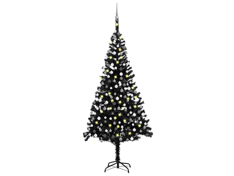 Sapin de noël, arbre de noël artificiel pré-éclairé et boules noir 240 cm pvc cf61667  - Conforama B