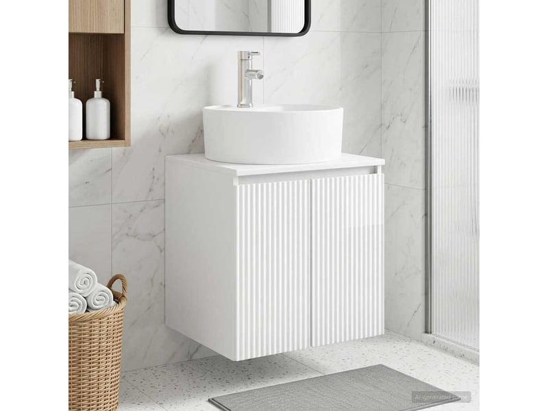 Vanité de lavabo mural, meuble de rangement blanc brillant 49.5x44.5x65 cm shl5742 - Conforama B