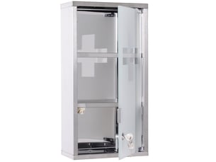 Armoire à pharmacie 2 étagères 3 niveaux verrouillable porte verre trempé dépoli logo croix 25l x 12l x 48h cm acier inox