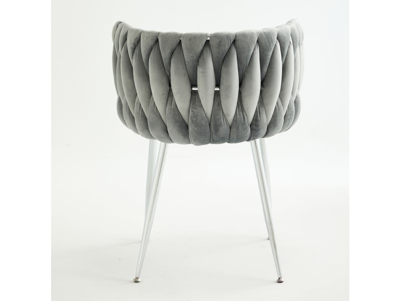  Chaise de salle à manger lot de 2 en velours avec dossier bas tressé et pieds argentés gris 55 × 48 × 75 cm  - Conforama A