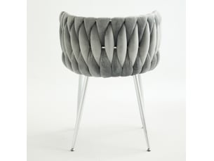 Chaise de salle à manger lot de 2 en velours avec dossier bas tressé et pieds argentés gris 55 × 48 × 75 cm
