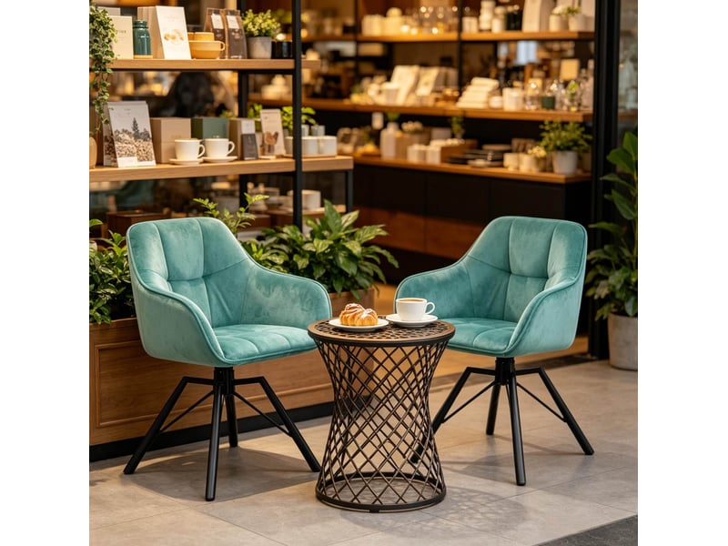  Chaise de salle à manger pivotante 360° 2 pièces, velours et métal turquoise  - Conforama B
