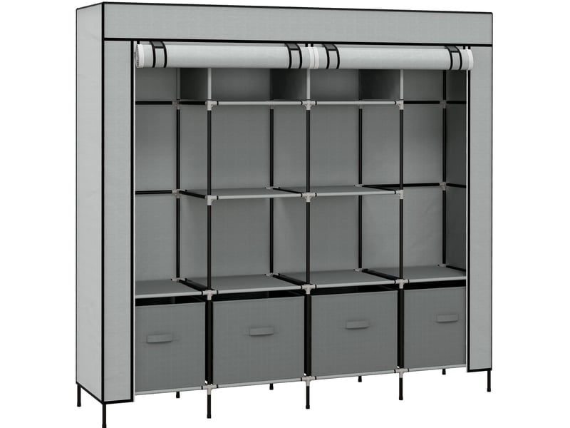  Garde-robe 166x42,5x169,5 cm avec 2 tringles, 10 compartiments, 4 tiroirs, métal, gris foncé  - Conforama A