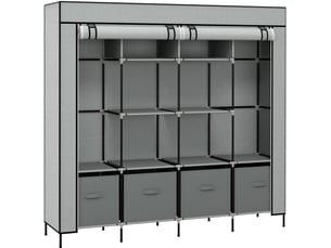 Garde-robe 166x42,5x169,5 cm avec 2 tringles, 10 compartiments, 4 tiroirs, métal, gris foncé