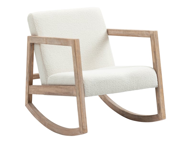 Fauteuil à bascule structure bois, rembourré, relaxant salon, assise rembourrée, bois hévéa, blanc crème, 60x81x71 cm.  - Conforama A