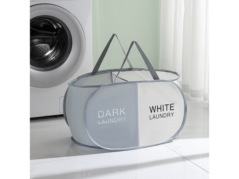  Panier à linge gris, 2 compartiments pliables, avec poignée, pour salles de bain et chambres à coucher  - Conforama B