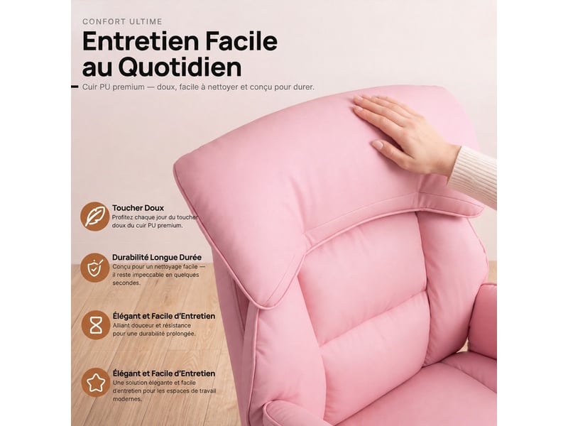  Dowinx fauteuil gaming ergonomique rose avec massage, ressorts ensachés, réglages multiples, revêtement en similicuir pu, grand format  - Conforama C