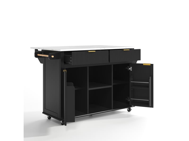  Desserte de cuisine,143x45x89,5 cm,avec plan rabattable,mdf,noir et naturel  - Conforama D