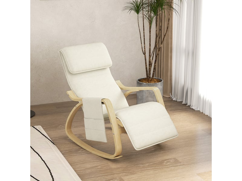  Fauteuil de relaxation avec repose-pieds, lin, 67x110x91cm, crème  - Conforama D