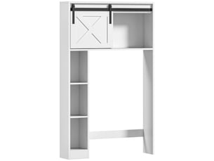 Meuble de rangement au-dessus des toilettes avec porte coulissante, meuble étagère dessus wc, étagère réglable, blanc