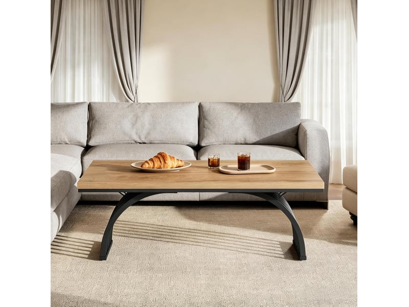 Table basse avec plateau spacieux et structure ouverte en métal, finition bois rustique, pour salon, marron et noir, 120 cm - Conforama D