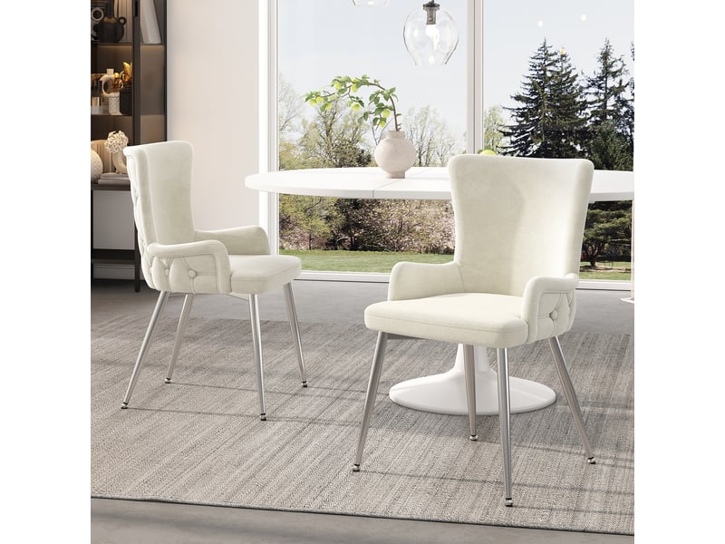  Chaises de salle à manger lot de 6 avec pieds en métal  - style moderne pour salon, velours beige et argent  - Conforama C