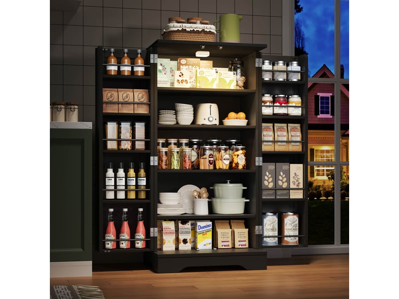  Meuble de cuisine muvano, armoire de cuisine noire 2 portes avec led, 60 x 40 x 120 cm  - Conforama D