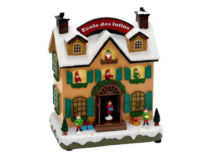  Village de noël lumineux école des lutins animé et musical 24 led à piles VOLYK - Conforama A
