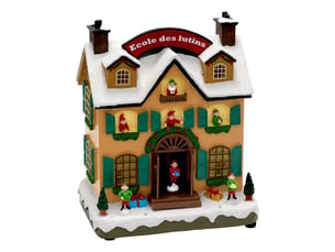 Village de noël lumineux école des lutins animé et musical 24 led à piles