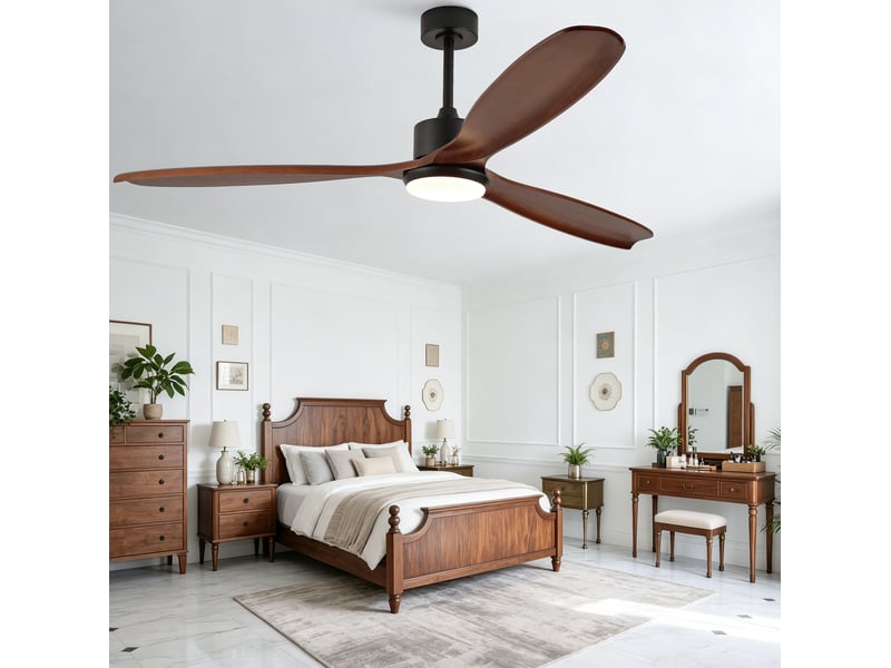  Ventilateur de plafond 70 pouces 3 pales en bois, led 3cct, télécommande  - Conforama B