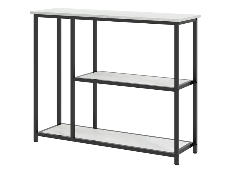  Console meuble 100 cm, table console 3 niveaux, plateaux en effet marbre, blanc, cadre en acier  - Conforama B