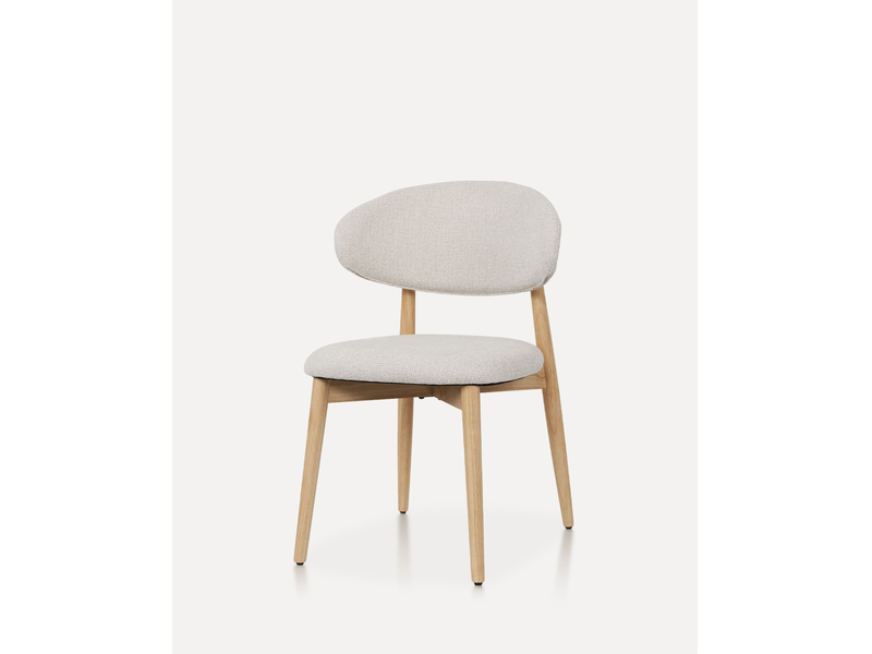  Chaise de salle à manger lot de 2 avec soutien lombaire et patins réglables, en tissu et bois naturel blanc cassé  - Conforama A