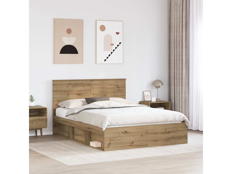  Lit double- lit adulte -  cadre de lit chêne artisan 150 x 200 cm bois de pin massif  - Conforama B