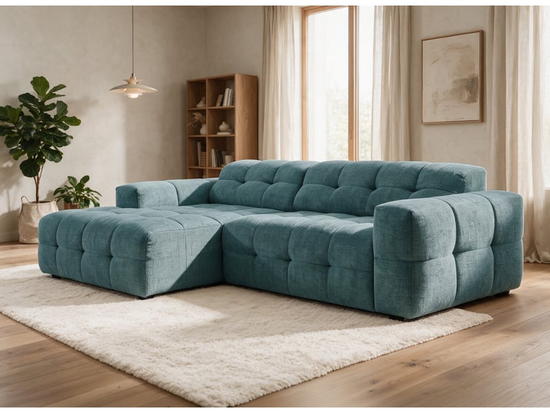 Canapé d'angle relax électrique en velours texturé bleu fedora - angle gauche KF9151-M3-BLE - Conforama B