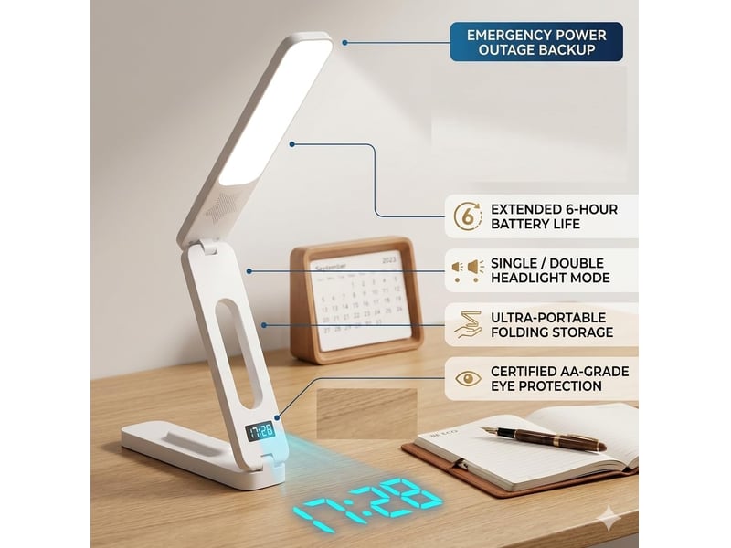  Lampe de bureau led avec horloge connectée, pliable – 3 températures de couleur, commande tactile-bitête-version usb  - Conforama C