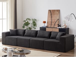 Canapé d'angle compressé réversible fixe <strong>BIQZUYA</strong> <strong></strong> 4 places Velours côtelé Noir