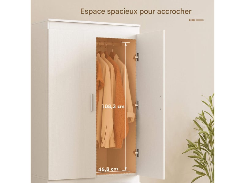  Armoire de chambre 2 portes et 2 tiroirs blanc 80x55x177,5 cm  - Conforama D