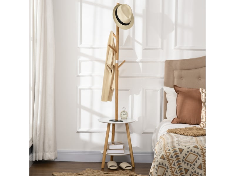 Porte-manteau en mdf et aluminium pour l'entrée, avec 5 crochets en bambou et une table ronde, 39,5 x 39,5 x 171 cm  - Conforama D