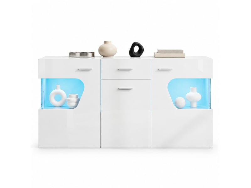 Buffet 3 portes avec éclairage led et tiroir 140 cm evryae - Conforama A
