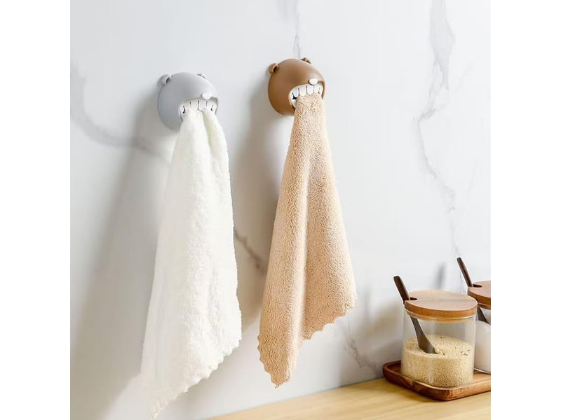  Crochets muraux ours mignons pour serviettes, cintres de salle de bain autocollants, lot de 2, marron et gris  - Conforama B