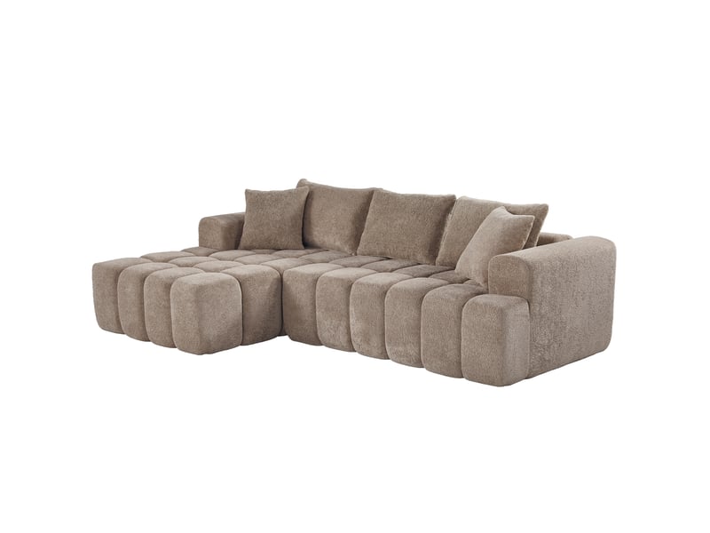 Canapé d'angle 250×160×74 cm 3 places, méridienne gauche en chenille couleur café - Conforama A