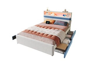 Lit avec rangement 140x200 cm OKWISH   coloris bicolore