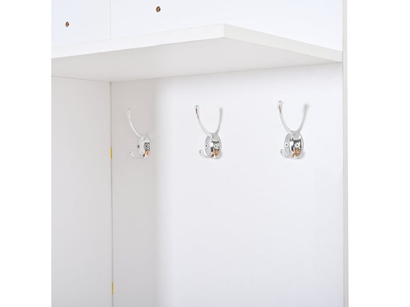 Portemanteau, portant à vêtements, banc à chaussures, armoire, 2 tiroirs, 3 crochets pour vestes, chapeaux, un miroir en verre, à côté de trois N625P446806807W - Conforama B
