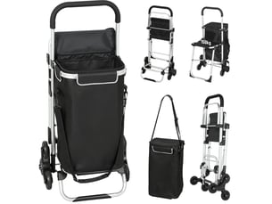 Chariot de courses 3 roues 59,5x46x97 cm – noir – sac oxford 40 l, siège pliant, cadre aluminium pliable