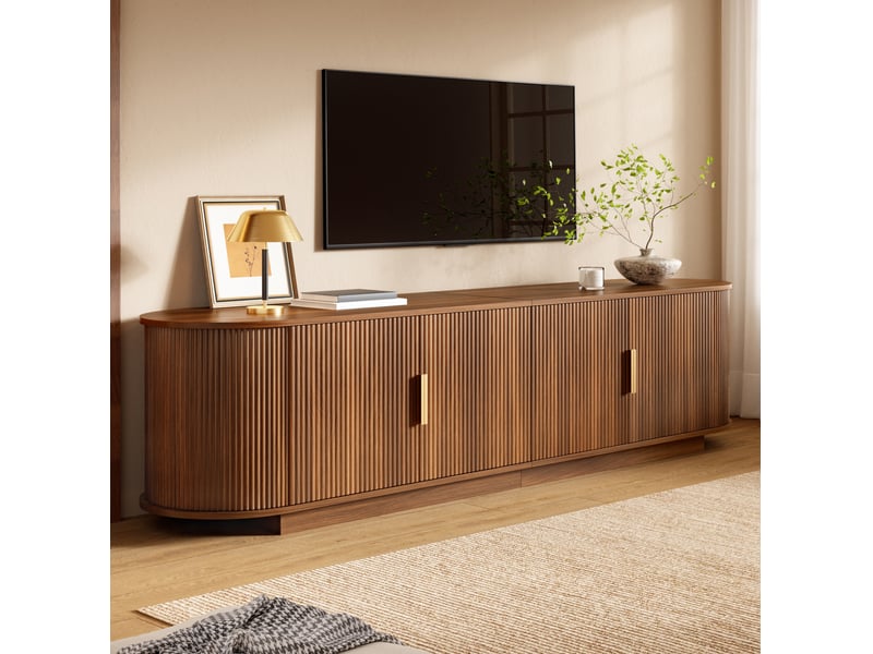  Meuble tv 180x35x50 cm avec 4 portes coloris noyer  - Conforama D