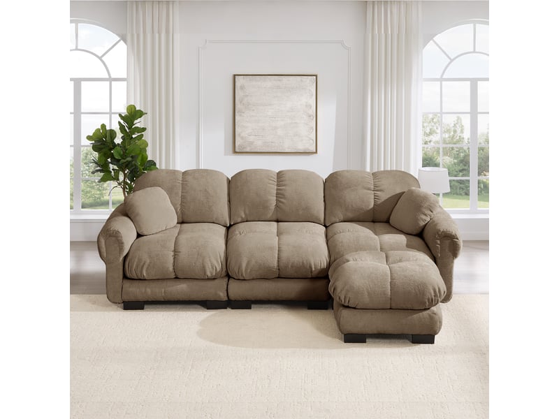 Canapé d'angle 3 places en l marron avec pouf amovible - tissu chenille 260x149x90cm - Conforama B