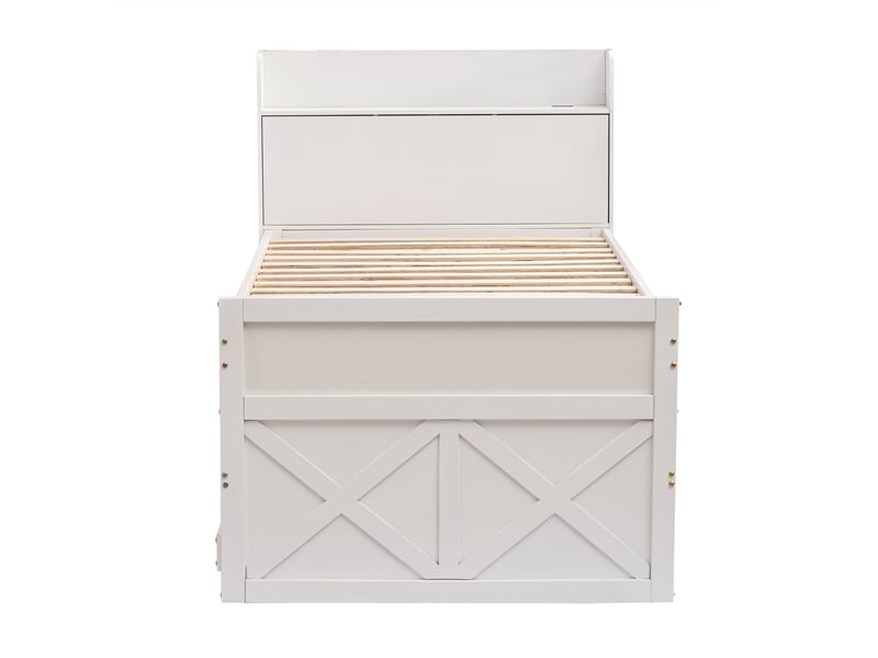  Lit simple moderne 90x190 cm avec gigogne et 2 tiroirs, bois, blanc, sans matelas  - Conforama C