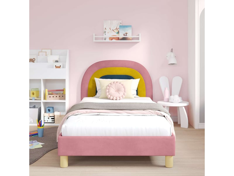  Cadre de lit pour enfants - lit jeune avec tête de lit rose 90 x 190 cm  - Conforama C