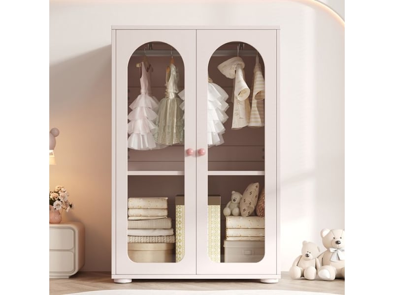  Armoire à vêtements - 2 portes en acrylique transparent - dimensions compactes 80×50×120 cm - étagères réglables YJP-N883P33143233P - Conforama B