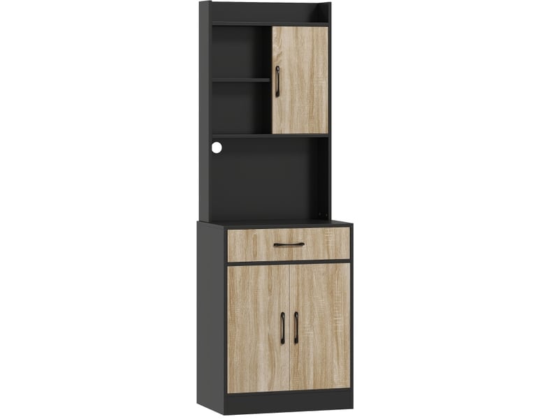 Meuble de cuisine avec plan de travail et passe-câble, 60x40x180 cm, 1 tiroir, 3 niches ouvertes, panneau de particules, bois naturel et noir - Conforama A