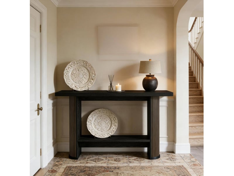  Table console 140x30x80 cm design moderne bois noir  - Conforama B