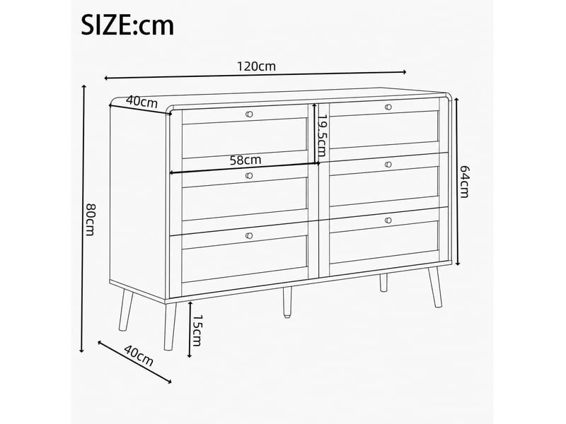  Commode modenvie 6 tiroirs 120 x 40 x 80 cm mdf décor noyer et panneaux effet rotin pe  - Conforama C