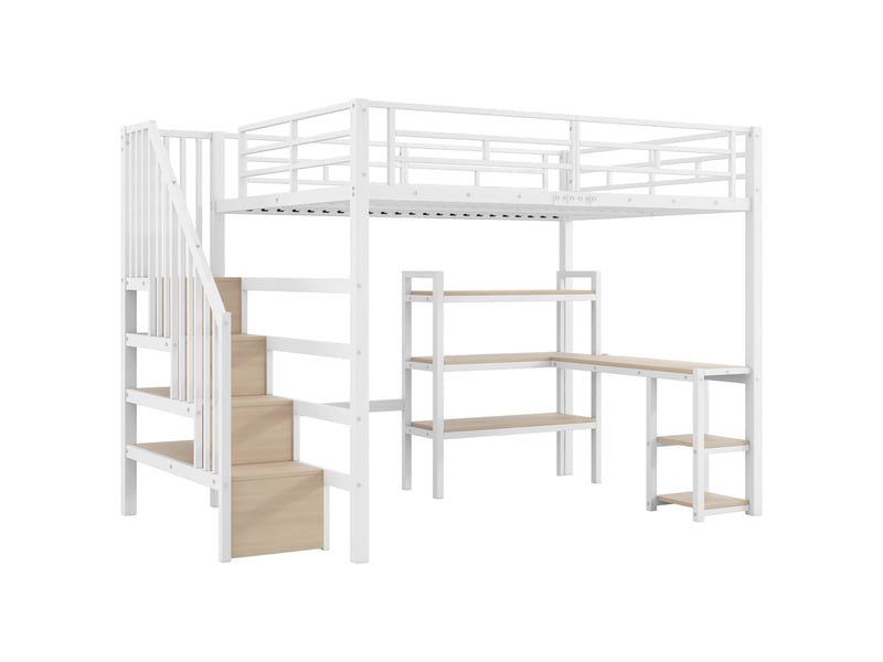  Lit mezzanine 140 x 200 cm, lit enfant avec bureau, avec led, avec usb, blanc, métal et mdf IKSETERA TRADING LTD - Conforama A