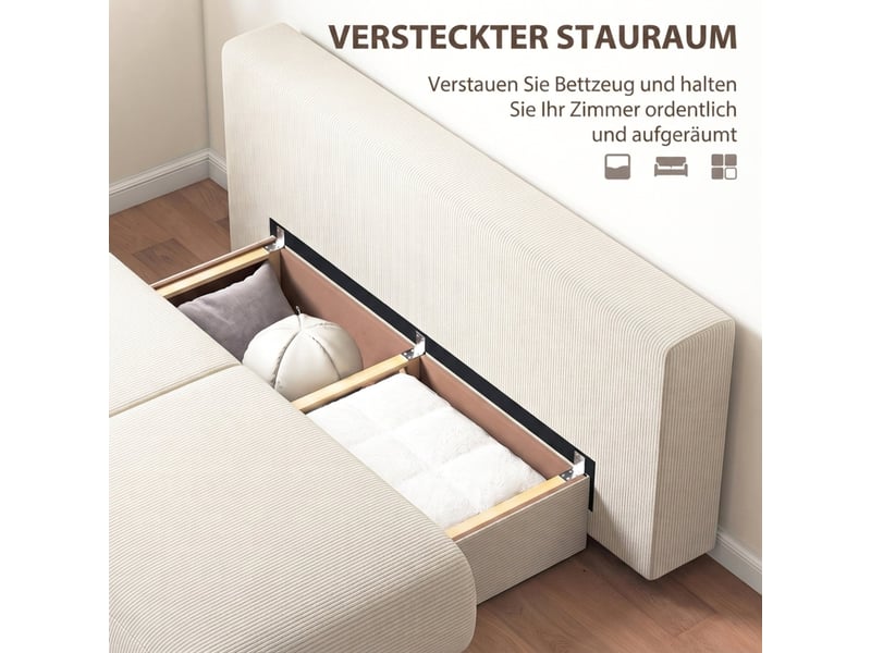  Canapé convertible 3 places avec rangement et dossier réglable  - velours côtelé beige  - Conforama E
