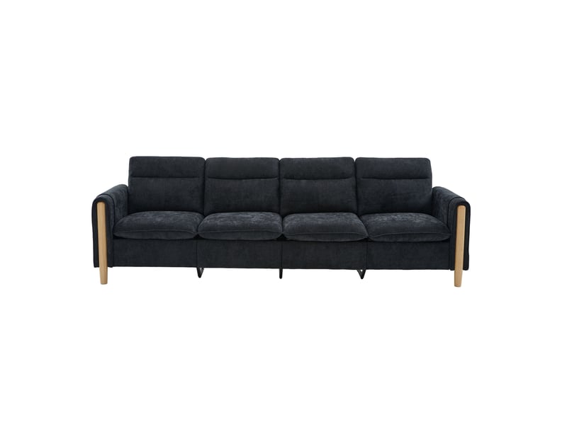  Canapé en u 4 places en chenille noire avec 2 poufs et rangement intégré sous assise  - Conforama A