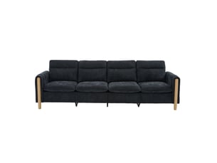 Canapé en u 4 places en chenille noire avec 2 poufs et rangement intégré sous assise