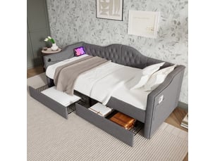 Lit avec rangement 90x200 cm OKWISH coloris gris