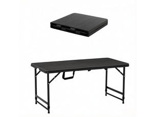 Table de jardin ulevr pliante à hauteur réglable, 118 x 60 x 74 cm, 4 personnes, plateau en hdpe gris foncé et structure en acier noir