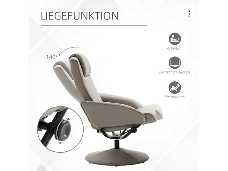  Fauteuil relax pivotant 360° gris avec repose-pieds, 78 x 67 x 98 cm, fauteuil tv  - Conforama D